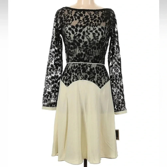 RACHEL Rachel Roy Cream & Black Lace Overlay Cocktail Formal Dress Size 10 NWT - Picture 1 of 2
